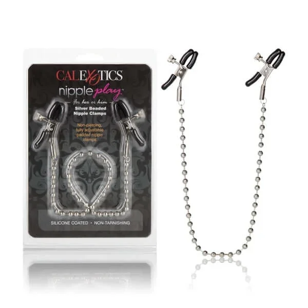 Adjustable Silver Beaded Nipple Clamps – Stylish Body Jewelry for Sensual Play