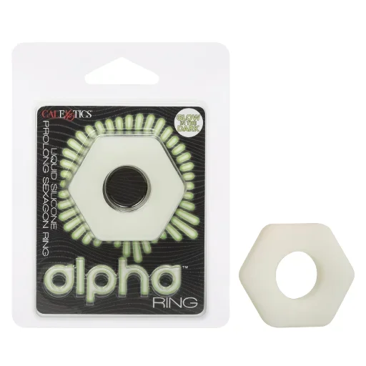 Alpha Glow-In-The-Dark Liquid Silicone Prolong Sexagon Ring White Medium