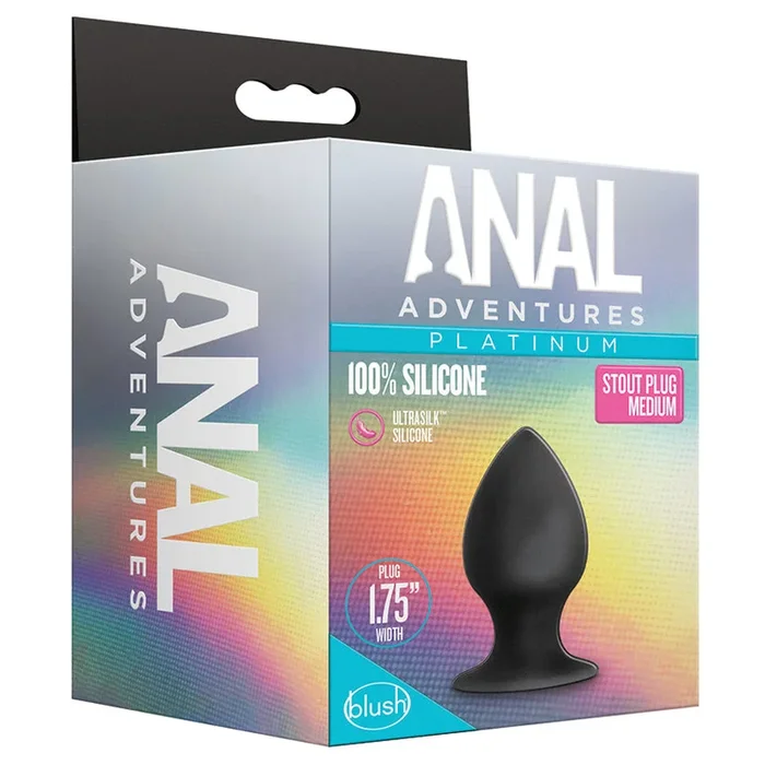 Anal Adventures Platinum Stout Black 3-Inch Anal Plug With Suction Cup Base