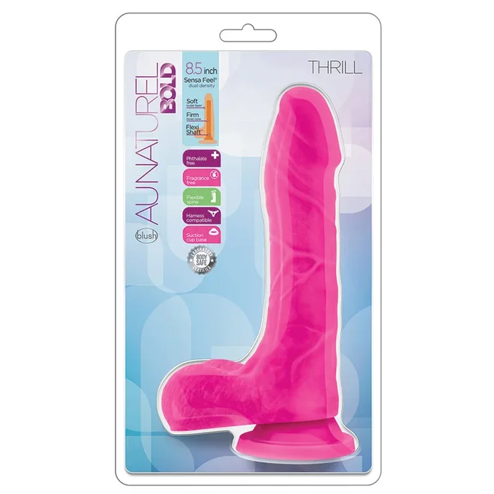 Au Naturel Bold Thrill Realistic Pink 8.5-Inch Long Dildo With Balls & Suction Cup Base