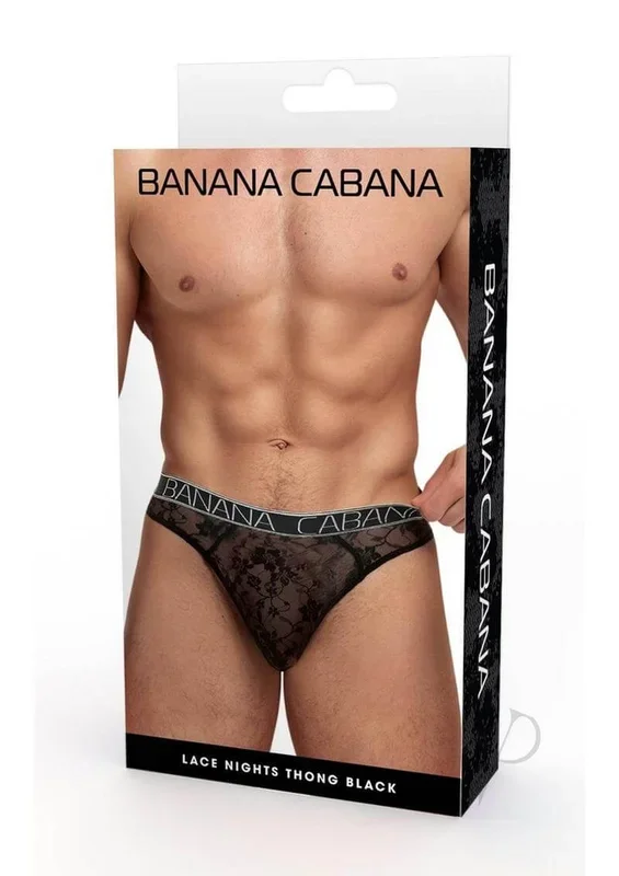 Banana Cabana Lace Nights Thong Medium Large Black