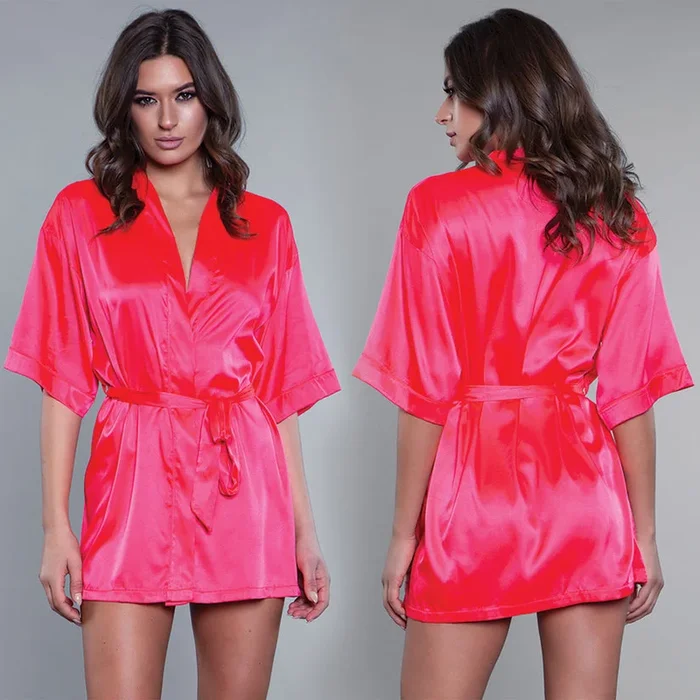 BeWicked Getting Ready Satin Robe – Hot Pink Small