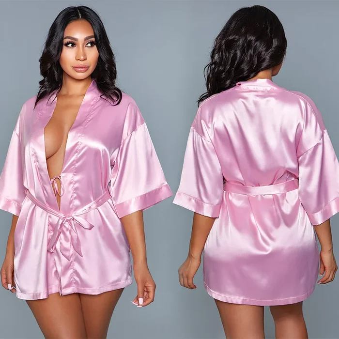 BeWicked Satin Robe-Pink Large