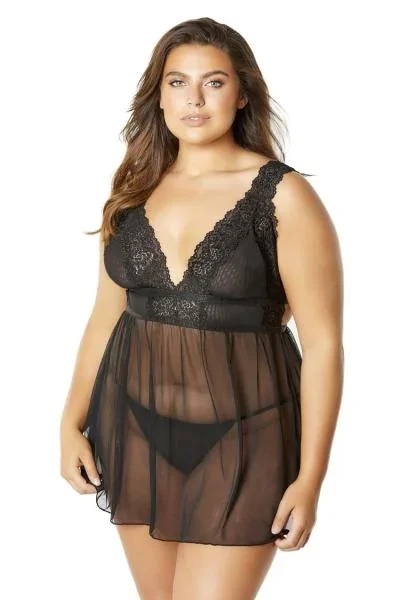 Black – Nora Mesh and Lace Babydoll – Size