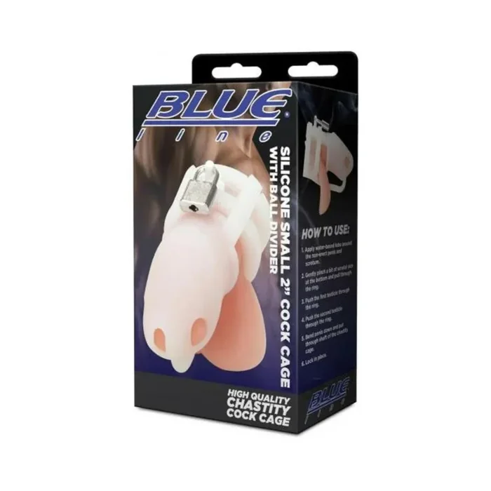 Blue Line 2″ Silicone Mini Cock Cage With Ball Divider – White