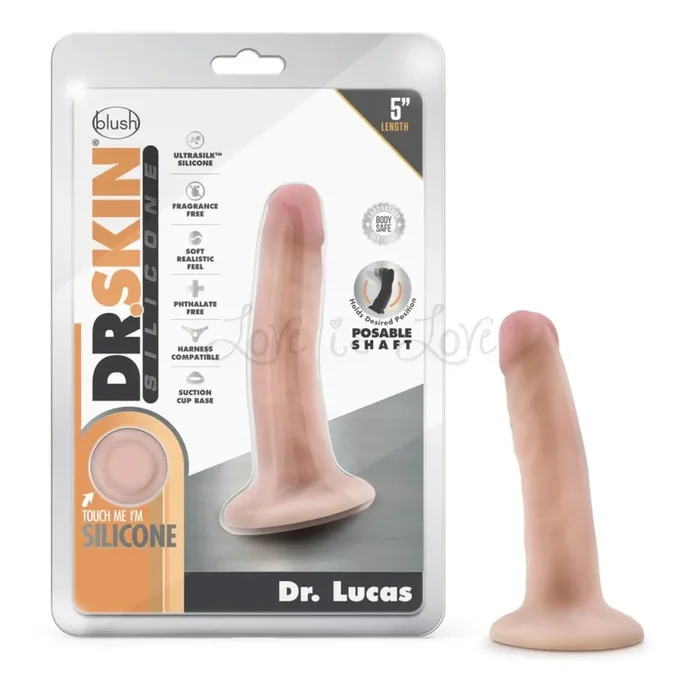 Blush Dr. Skin Silicone Dr. Lucas Posable Shaft Suction Cup Dildo 5 Inch Beige or Mocha