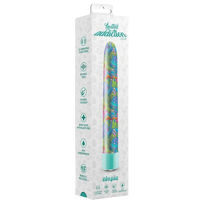 Blush Limited Addiction Utopia 7 Inch Slimline G-Spot Vibrator In Aqua – 10 RumbleTech Vibration Modes