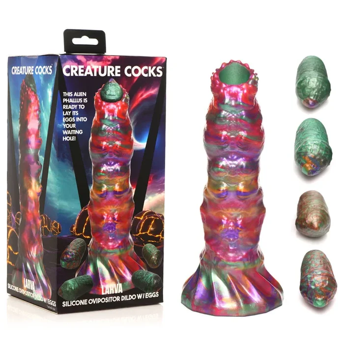 Creature Cocks Larva Silicone Dildo – Coloured 22.9 cm Fantasy Dildo with Eggs