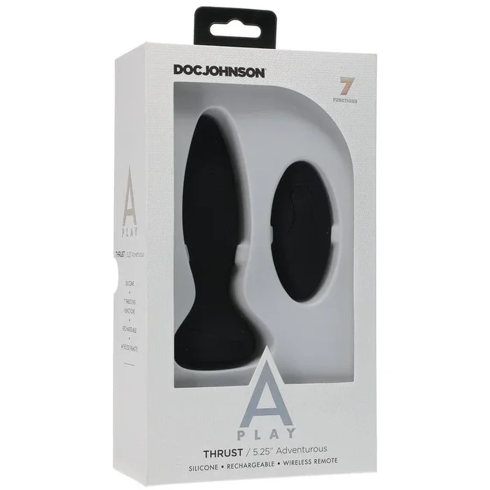 Doc Johnson A-Play Adventurous Thrust Silicone Black Anal Plug with Remote