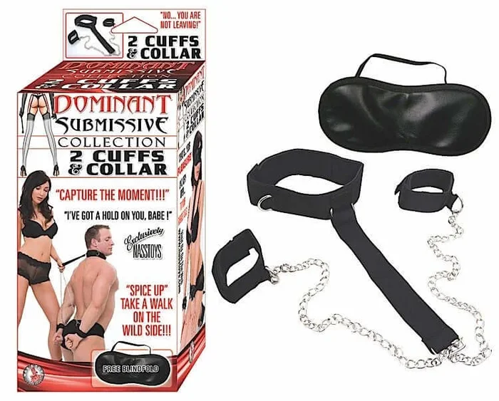 Dominant Submissive 2 Cuff and Collar Black