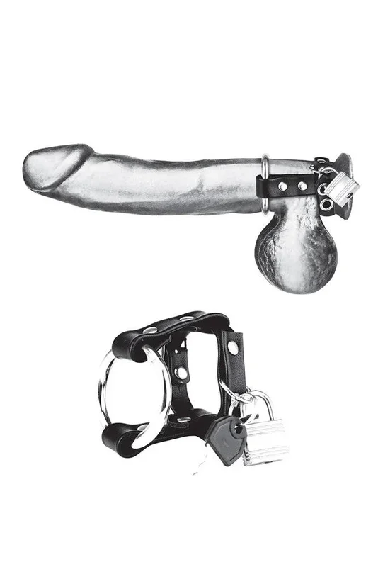 Electric Eel – Blue Line – Metal Cock Ring With Locking Ball Strap – Black