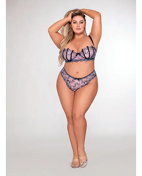 Embroidery Bra & G-String Lavender 2X