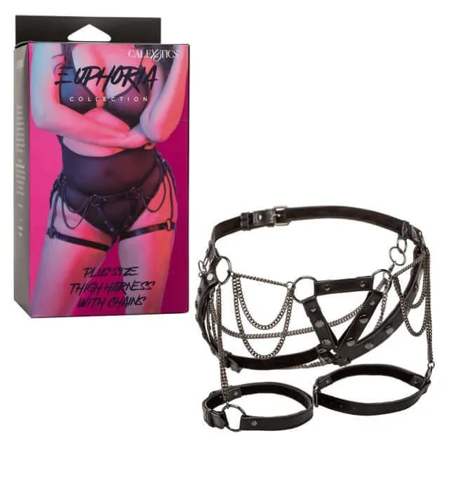 Euphoria Plus Size Thigh Harness with Chains – Adjustable, Vegan Leather, Plush Velvet Lining