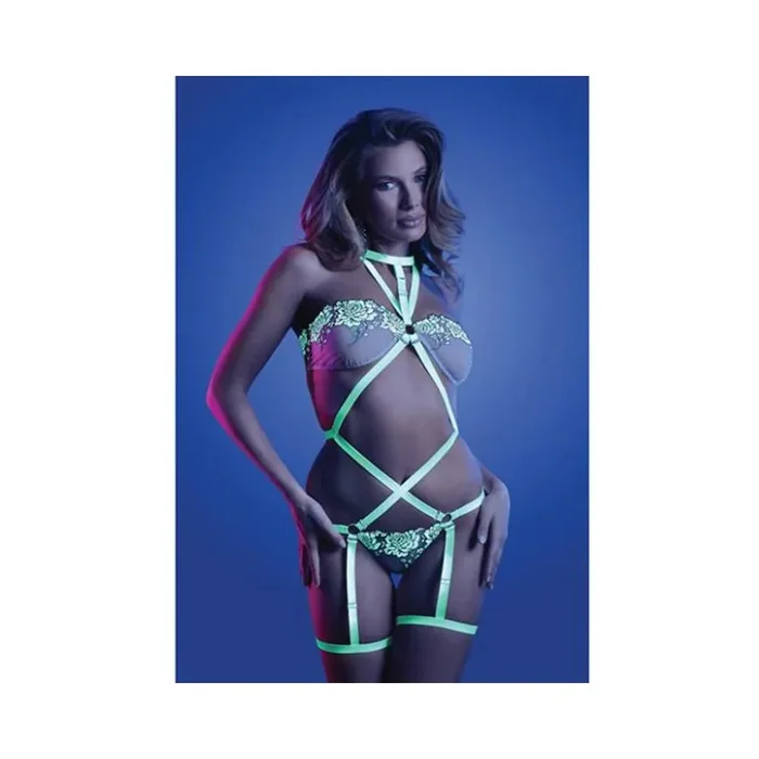 Fantasy Lingerie Glow Night Vision Glow-in-the-dark Lace Strappy Teddy White S/m