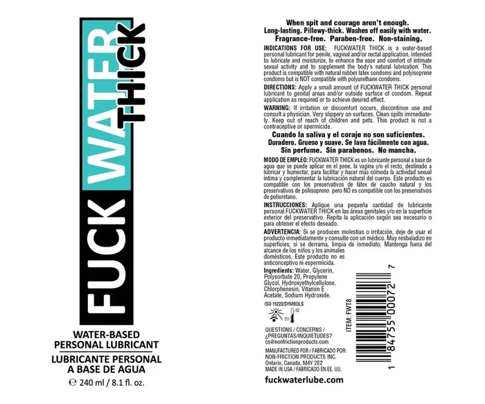 Fuck Water Thick 8oz Clear Water Based Lubricant