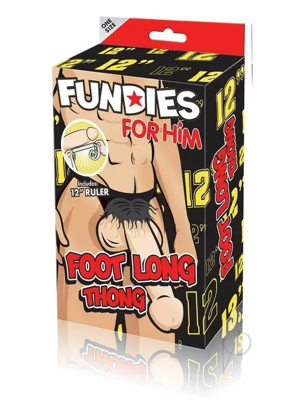 Fundies Foot Long Thong With Paper Ruler OS Black