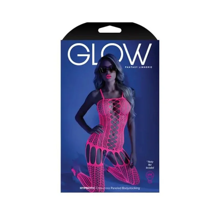 Glow Hypnotic Criss-cross Paneled Bodystocking Neon Pink Os