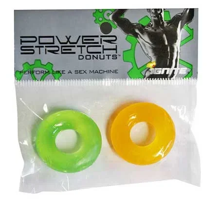 Ignite Power Stretch Donut Cock Ring – Orange/Green Pack of 2