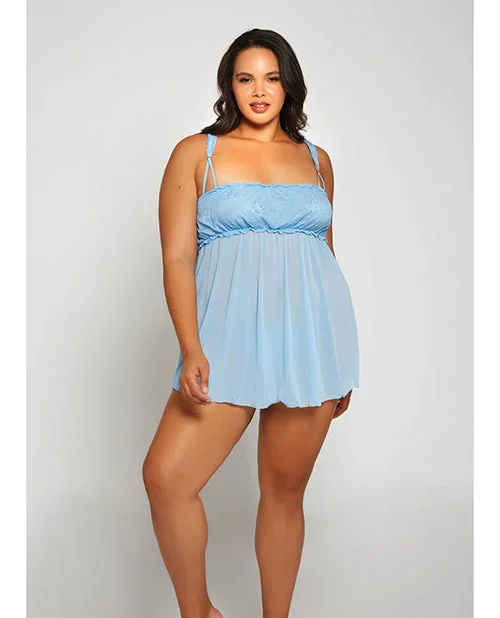 Lace & Fine Mesh Babydoll & Mesh G-String Light Blue 3X