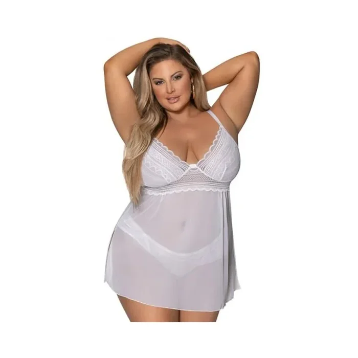 Magic Silk Modern Romance Baby Doll & Thongng White Queen Size