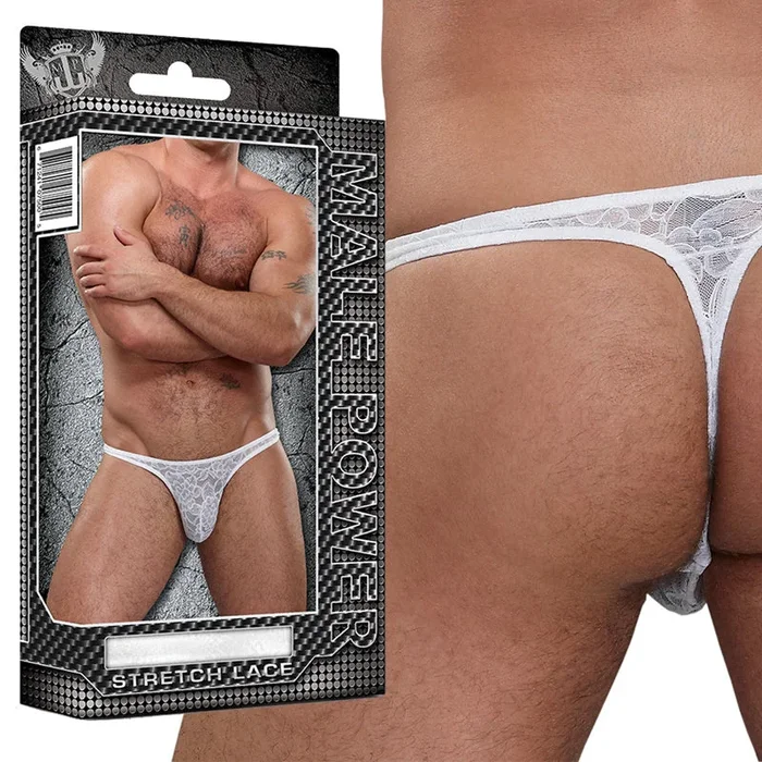 Male Power Stretch Lace Bong Thong White S/M
