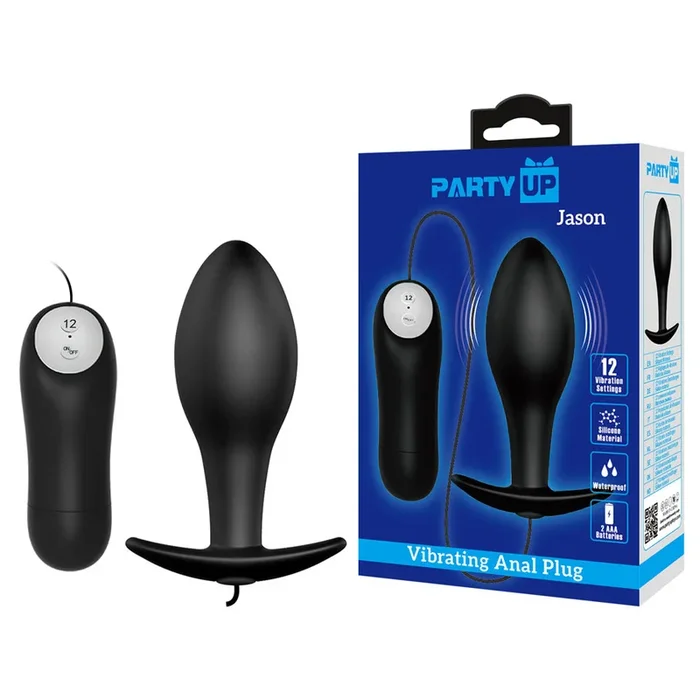 Party Up JASON Vibrating Anal Plug – Black 8.5 cm Vibrating Butt Plug with Remote