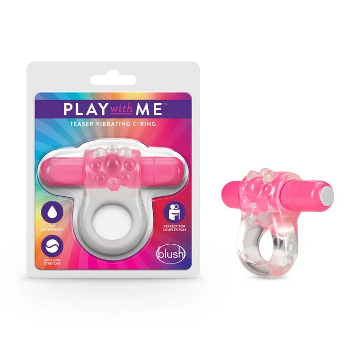 Play With Me Teaser Vibrating C-Ring – Clear/Pink Vibrating Cock Ring