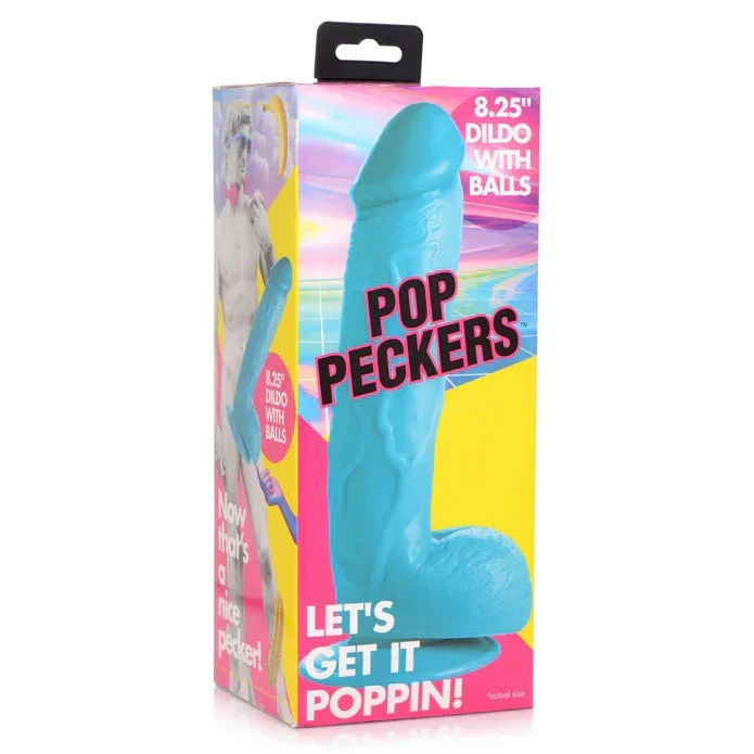 Pop Peckers 8.25 Inch Dildo with Balls – Blue