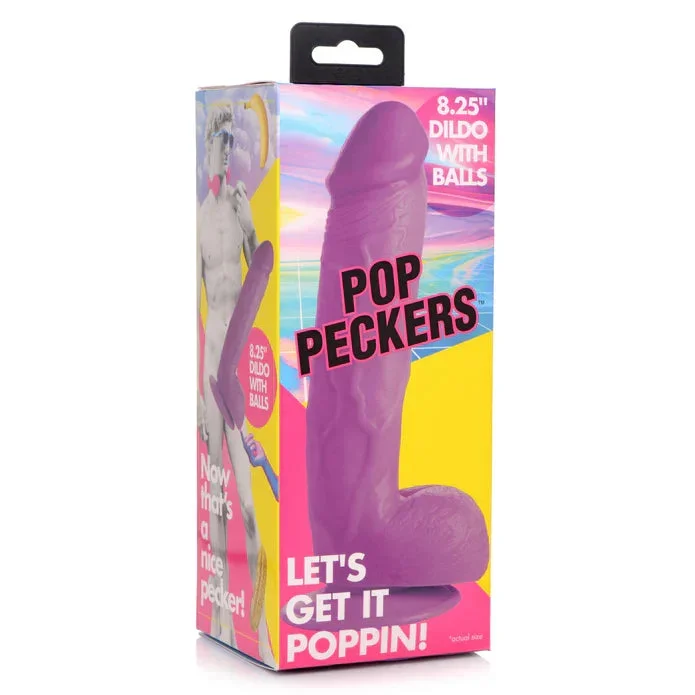 Pop Peckers 8.25 Inch Dildo with Balls – Purple
