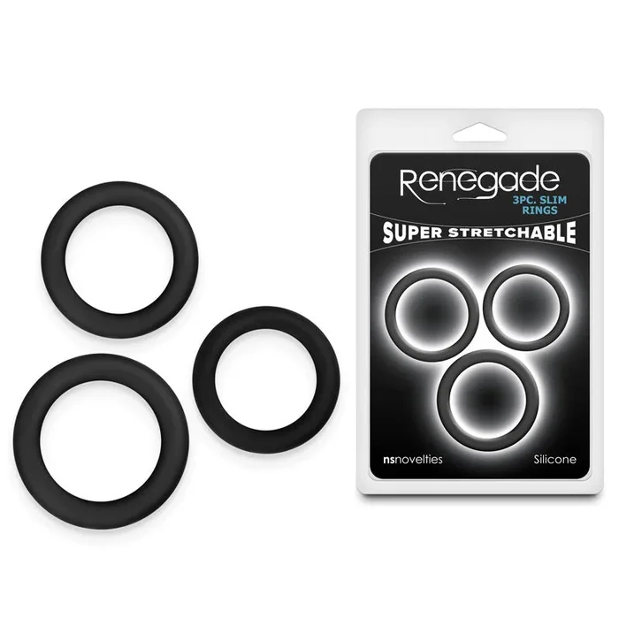 Renegade 3pc Slim Rings – Black – Black Cock Rings – Set of 3 Sizes
