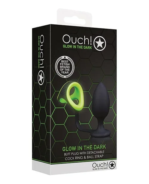 Shots Ouch Butt Plug With cock Ring & Ball Strap – Glow In The Dark