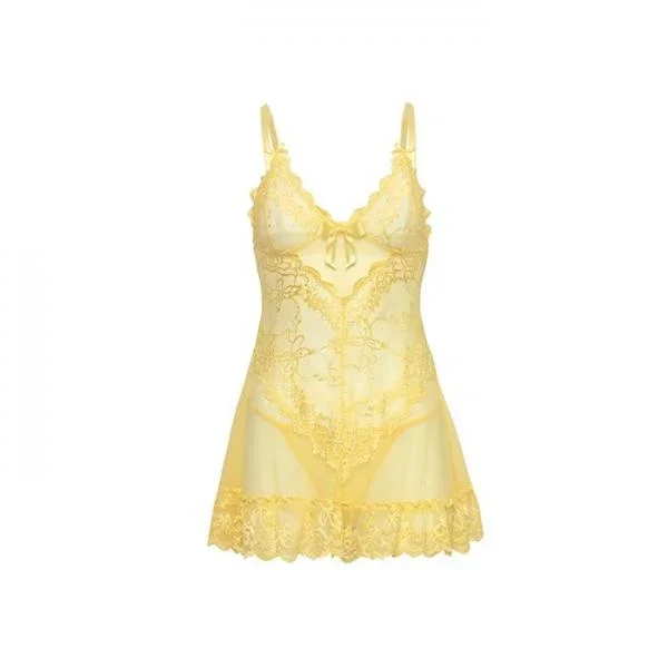 Soft Cup Lace Babydoll and G-String – Pale Banana –