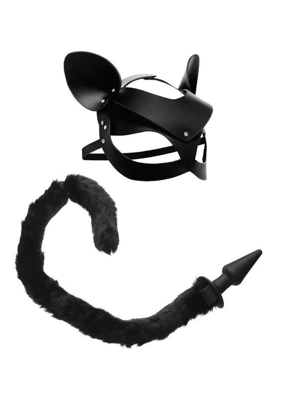 Tailz Black Cat Tail Anal Plug and Mask