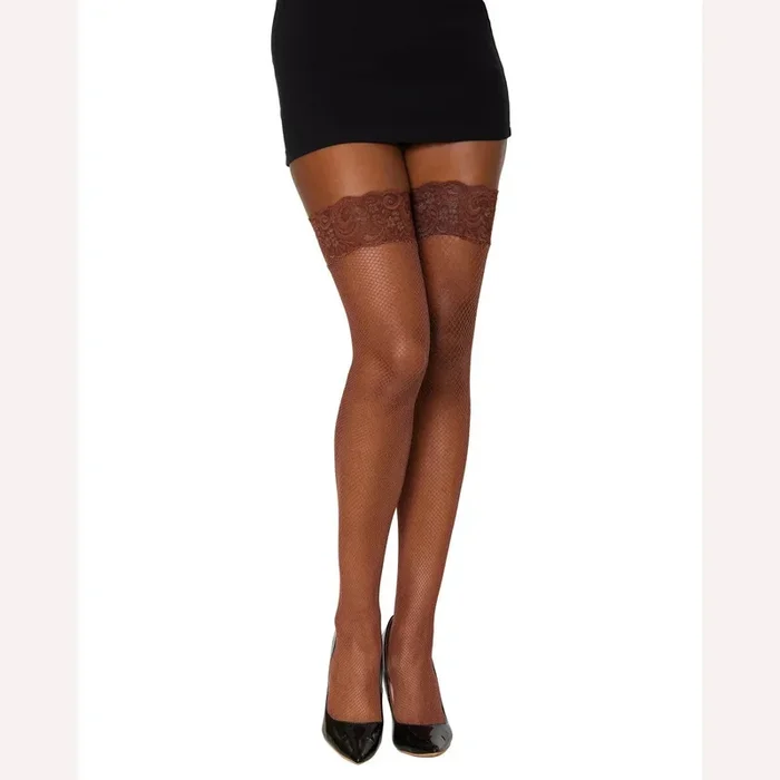 Thigh Highs Fishnet W/ Back Seams Espresso O/s