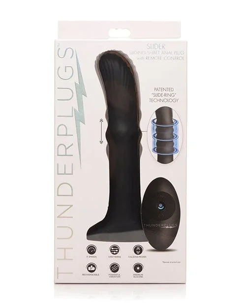 Thunderplugs Sliding Shaft Silicone Vibrator with Remote – Black