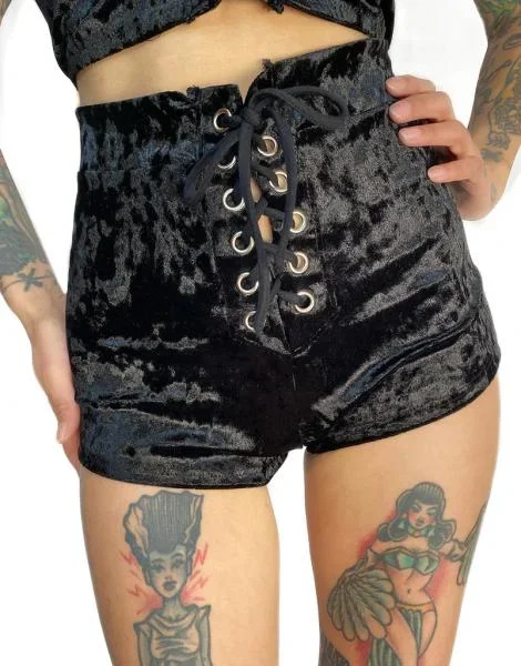 Velvet Tied Up Daisy Duke – Black –
