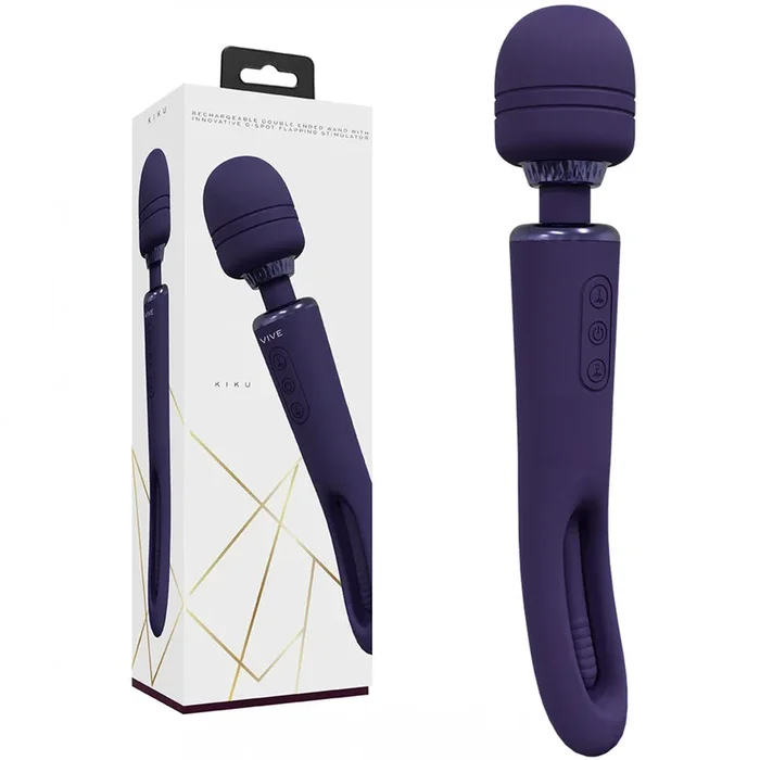 VIVE Kiku – Purple – Purple 25.2 cm USB Rechargeable Dual End Massage Wand with Flapping Tip