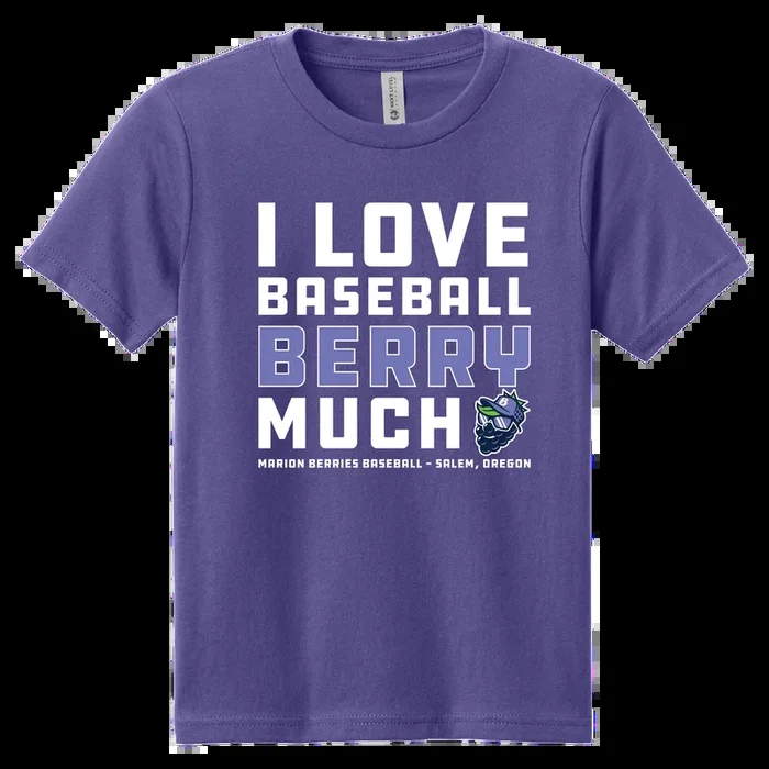 YOUTH TEE – I Love Baseball Berry Much Tee | Purple Rush